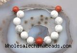 CGB6946 12mm round white howlite & red jasper adjustable bracelets