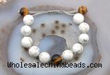 CGB6948 12mm round white howlite & yellow tiger eye adjustable bracelets