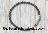 CGB7062 7 chakra 4mm black obsidian beaded meditation yoga bracelets