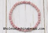 CGB7266 4mm tiny pink wooden fossil jasper beaded meditation yoga bracelets