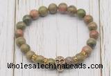 CGB7397 8mm unakite bracelet with skull for men or women