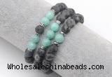 CGB7608 8mm matte black labradorite & amazonite mala stretchy bracelets