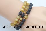 CGB7612 8mm black lava & golden tiger eye mala stretchy bracelets