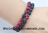 CGB7616 8mm black lava & red tiger eye mala stretchy bracelets