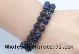 CGB7619 8mm black lava & blue tiger eye mala stretchy bracelets