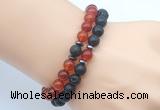 CGB7623 8mm black lava & red agate mala stretchy bracelets