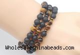 CGB7627 8mm black lava & yellow tiger eye mala stretchy bracelets