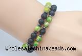 CGB7629 8mm black lava & green sea sediment jasper mala stretchy bracelets