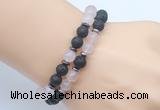 CGB7637 8mm black lava & rose quartz mala stretchy bracelets