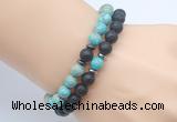 CGB7640 8mm black lava & blue sea sediment jasper mala stretchy bracelets