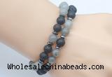 CGB7648 8mm black lava & labradorite gemstone mala stretchy bracelets