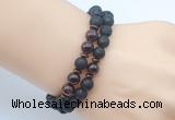 CGB7653 8mm black lava & garnet gemstone mala stretchy bracelets