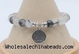 CGB7894 8mm black rutilated quartz bead with luckly charm bracelets