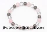 CGB8001 8mm white crystal, rose quartz & smoky quartz beaded stretchy bracelets