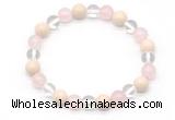 CGB8007 8mm white crystal, rose quartz & white fossil jasper beaded stretchy bracelets