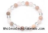 CGB8008 8mm white crystal, rose quartz & sunstone beaded stretchy bracelets