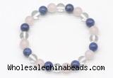 CGB8009 8mm white crystal, rose quartz & lapis lazuli beaded stretchy bracelets