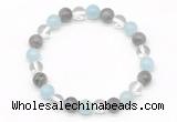 CGB8012 8mm aquamarine, labradorite & white crystal beaded stretchy bracelets