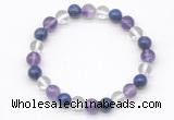 CGB8016 8mm amethyst, white crystal & lapis lazuli beaded stretchy bracelets