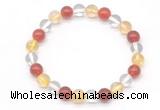 CGB8017 8mm citrine, white crystal & red agate beaded stretchy bracelets