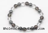 CGB8020 8mm white crystal, smoky quartz & hematite beaded stretchy bracelets