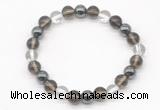 CGB8023 8mm smoky quartz, white crystal & hematite beaded stretchy bracelets