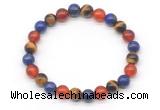 CGB8028 8mm lapis lazuli, yellow tiger eye & red agate beaded stretchy bracelets