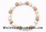 CGB8036 8mm white howlite, white fossil jasper & picture jasper beaded stretchy bracelets