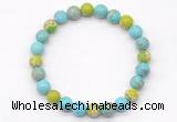 CGB8038 8mm blue howlite, blue & green sea sediment jasper beaded stretchy bracelets