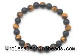 CGB8049 8mm yellow tiger eye & matte black agate beaded stretchy bracelets