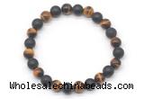 CGB8050 8mm grade AA yellow tiger eye & matte black agate beaded stretchy bracelets