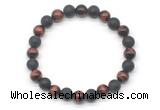 CGB8052 8mm grade AA red tiger eye & matte black agate beaded stretchy bracelets