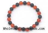 CGB8056 8mm red agate & matte black agate beaded stretchy bracelets