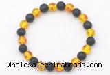 CGB8059 8mm synthetic amber & black lava beaded stretchy bracelets