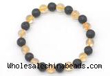 CGB8060 8mm citrine & black lava beaded stretchy bracelets