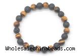 CGB8062 8mm grade AA yellow tiger eye & black lava beaded stretchy bracelets