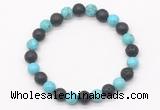 CGB8066 8mm blue howlite & black lava beaded stretchy bracelets