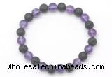 CGB8068 8mm amethyst & black lava beaded stretchy bracelets