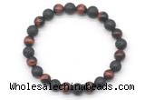 CGB8070 8mm grade AA red tiger eye & black lava beaded stretchy bracelets