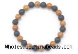 CGB8074 8mm wooden jasper & black lava beaded stretchy bracelets