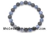 CGB8078 8mm blue spot gemstone & black lava beaded stretchy bracelets