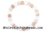 CGB8083 8mm matte white crystal, rose quartz & sunstone beaded stretchy bracelets