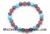 CGB8092 8mm lapis lazuli, blue howlite & red agate beaded stretchy bracelets