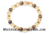 CGB8102 8mm citrine, yellow tiger eye & hematite power beads bracelet