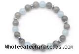 CGB8108 8mm labradorite, aquamarine & hematite power beads bracelet