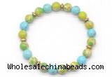 CGB8126 8mm blue sea sediment jasper, blue howlite & hematite power beads bracelet