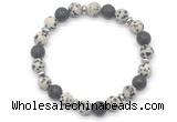 CGB8134 8mm dalmatian jasper, black lava & hematite power beads bracelet