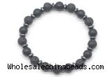 CGB8138 8mm matte black agate, black lava & hematite power beads bracelet