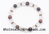 CGB8145 8mm matte white crystal, red tiger eye & hematite power beads bracelet