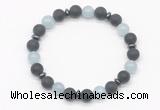 CGB8147 8mm matte black agate, aquamarine & hematite power beads bracelet